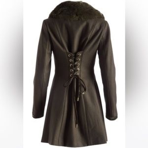 NWT Laundry By Shelli Segal (XS) Forest Green, Faux Fur Collar, Sexy Corset back